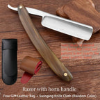 Japan S45C Carbon Steel Razor Straight Edge Stainless Steel Sharp Barber Folding Razor Natural Sandalwood Handle Horn Handle