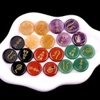 4Pcs Natural Lapis Lazuli Stones Engraved Chakra Symbols Polished Palm Stones for Reiki Crystal Healing Balancing