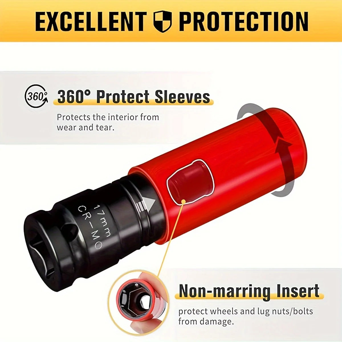 1/2- Inch Drive Wheel Protector Impact Socket, 1/2" Thin Wall Deep Impact Socket Set Plastic Sleeve Lug Nut, 6 Point,Metric