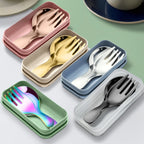 Stainless Steel Tableware Set Spoon Fork 2Pc Portable With Box Outdoor Camping Cutlery Lunch Hiking Camp Cooking Travel Flatware