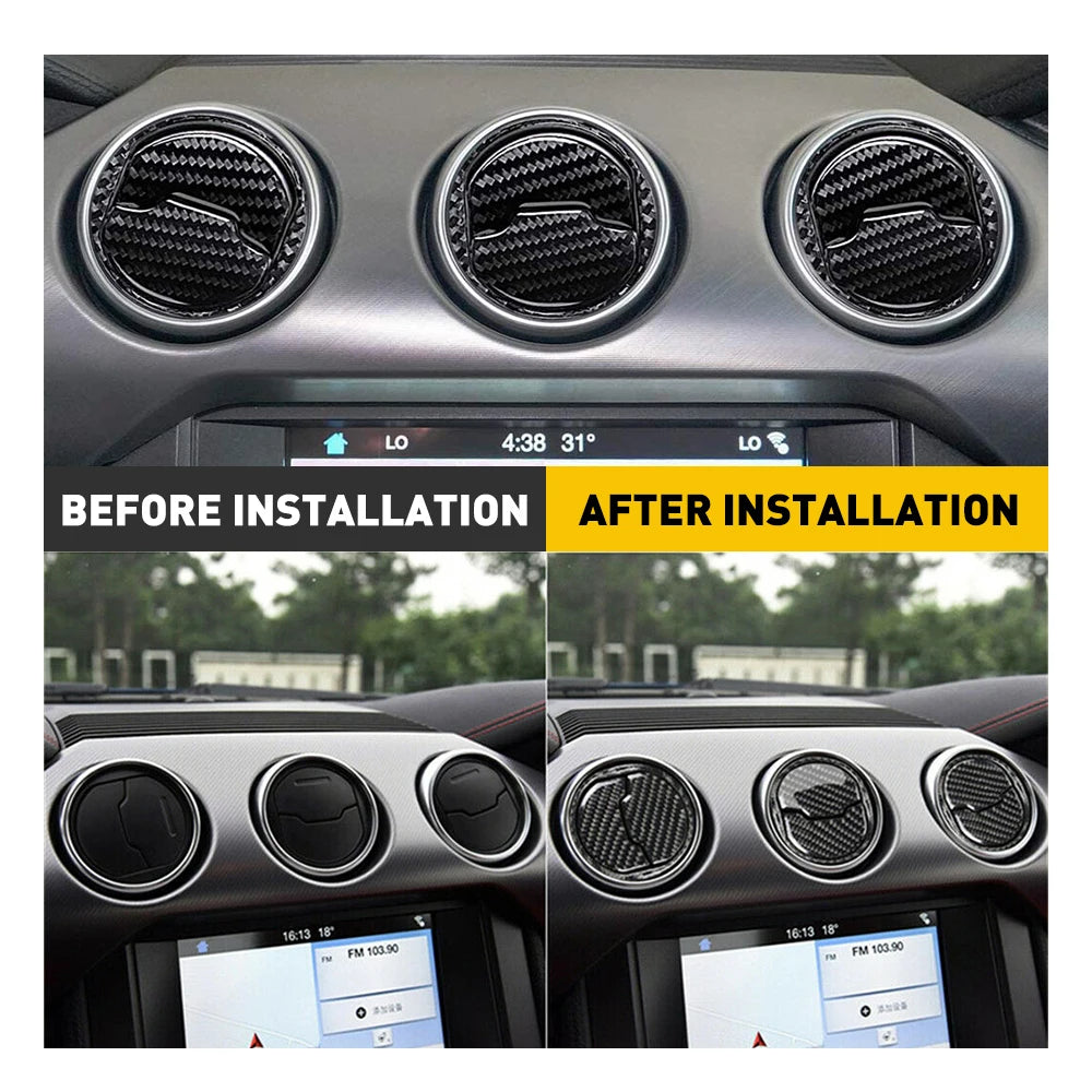 3Pcs Carbon Fiber Interior Trim Sticker For Ford Mustang 2015 2016 2017 2018 2019 2020 Accessories Car Air Vent Outlet Stickers