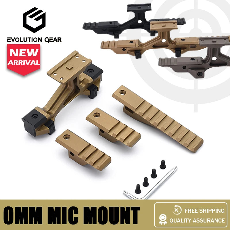 Evolution Gear red dot optic mount 2.50in centerline 7075 aluminum CNC, black/FDE/gray