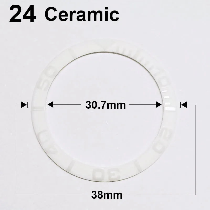 Ceramic sloped luminous watch bezel insert 38-30.7mm fits 40mm case, assorted colors