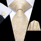 Solid Gold Yellow Ties For Men Handky Cufflinks Set Fashion Gift For Men's Tie Wedding Business Necktie Blue Black Orange Beige