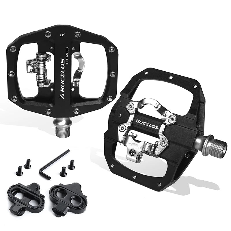 BUCKLOS MTB SPD Compatible Dual Platform Clipless Pedals, Black/Blue/Grey/Red Options
