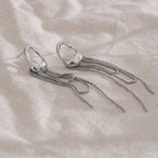 NiNice Temperament Stainless Steel Metal Tassel Chain Long Hanging Drop Earrings Girl's Daily Wear Trending Jewelry Recommend