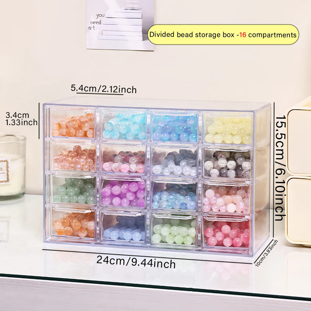1pc acrylic 16 grid drawer style acrylic bead storage box, large capacity stackable loose bead jewelry accessory organizer