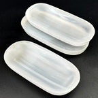 1pc Selenite Bowl Plate Ornament, Irregular Oval Carved Quartz Crystal, Gift for Friend, Office Bedroom Living Room Home Decorat