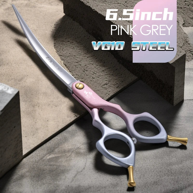 Fenice Curved Pet Grooming Scissors 6.0 or 6.5 in, JP440C/VG10 Steel, Color Options