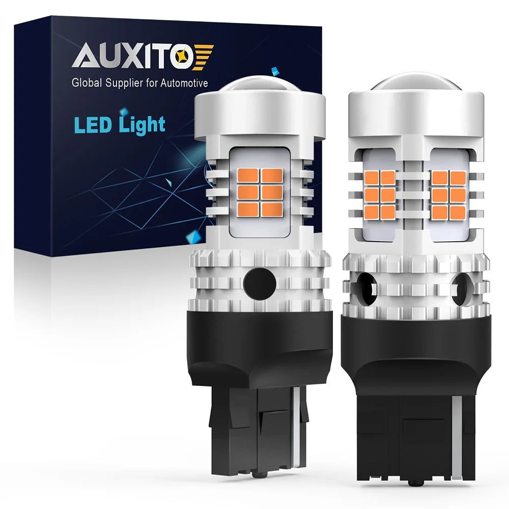 AUXITO 2Pcs 7440 W21W WY21W LED Turn Signal Light Amber 7440NA T20 LED Bulb Indicator Lamp CANBUS Error Free No Hyper Flash 12V