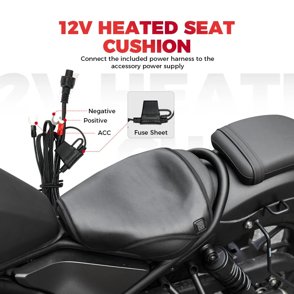 KEMITOUR 12V Motorcycle Heated Seat Cushion Universal For ATV Raptor 700 For R1200GS F800GS MT07 MT09 Winter Warmer Seat Cover