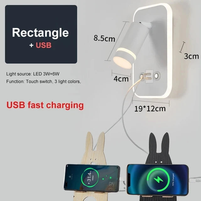 Modern Rotatable LED Wall Lamp with USB for Cozy Bedroom Reading
