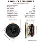 2 pcs 3.5 Inch Mid-Bass Range Speakers 100W Subwoofer For Car Magnesium Aluminum Basin Huge Magnet Woofer Can Be Under The Seat