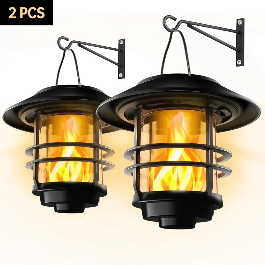 1pcs Solar Hanging Lantern Outdoor Flickering Flames Waterproof Heavy Glass Stainless Solar Outdoor Light for Wall Fence Patio P