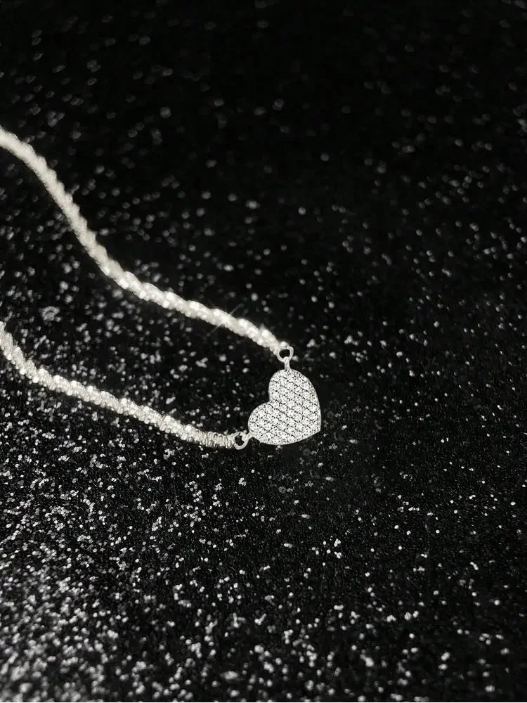 925 Sterling Silver Fashion Full Zircon Love Heart Necklace For Women Engagement Wedding Luxury High Quality Fine Jewelry