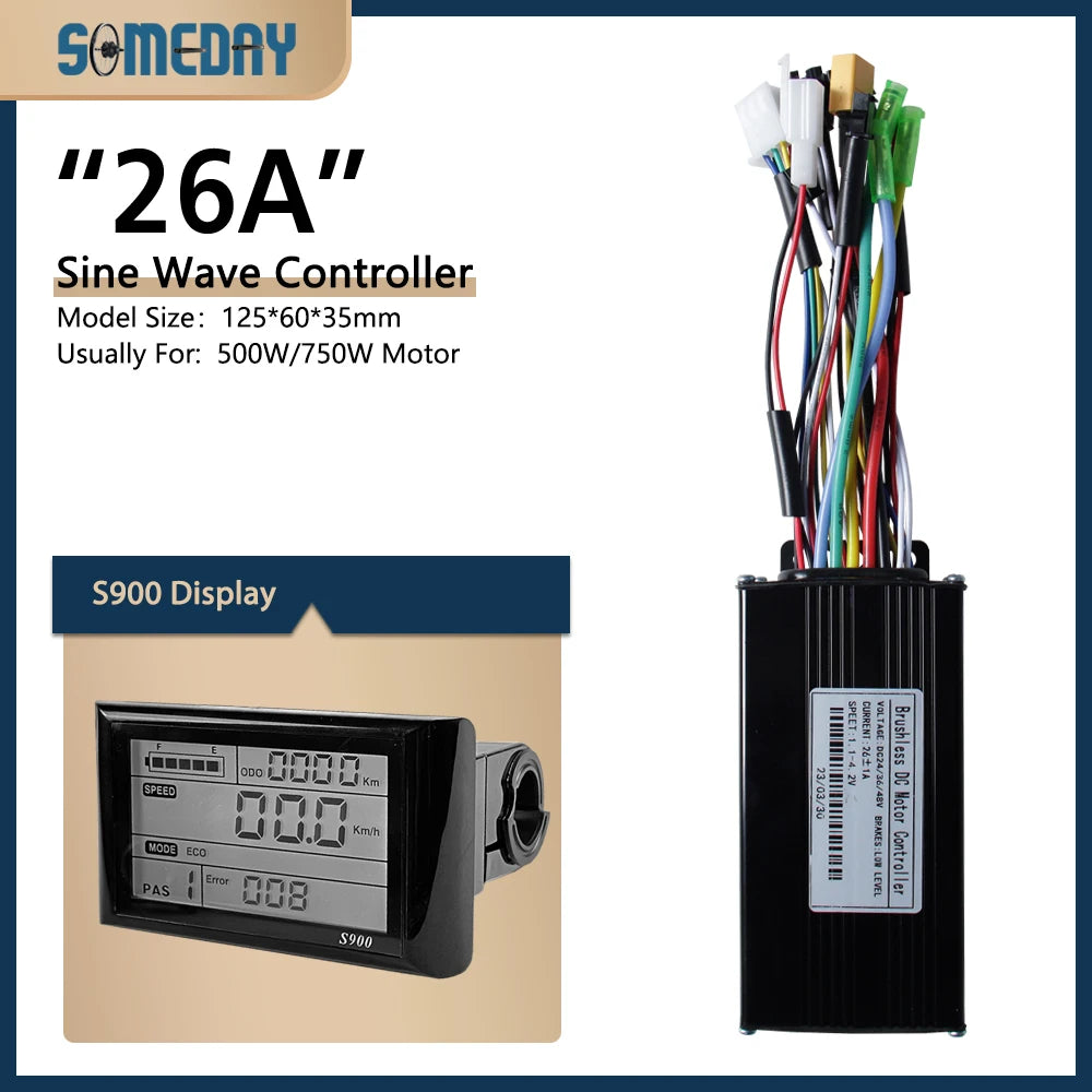26A Ebike Sinawave Controller 24V/36V/48V Three-Mode Controller with Learning Function JN Color Display Wheel Hub Motor Parts