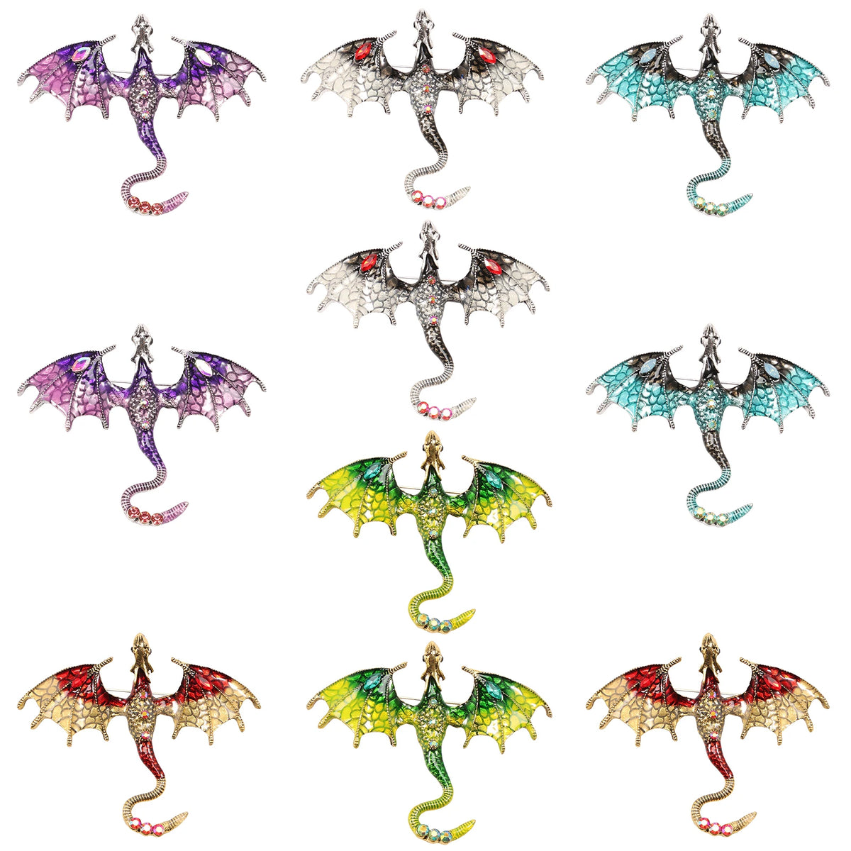10Pcs Alloy Dragon Shape Charms Stylish Cartoon Spread Wing Dragon Enamel Pin Creative Jewelry Accessories Lapel Brooch Badge