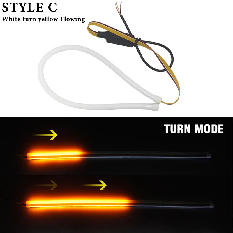 2PCS DRL Flowing LED Light Strip 30cm 45cm 60cm Car Daytime Running Light Flexible LED Yellow Flowing Signal Lamp Universal 12V