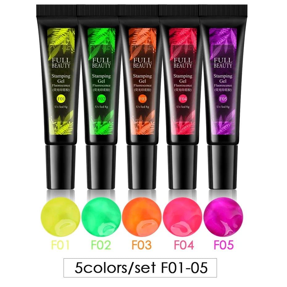 5/6pcs Fluorescent Stamping Plates Gel Nail Polish Manicure Set Hybrid Lacquer Gel For Nails Art Template Printing Accessories
