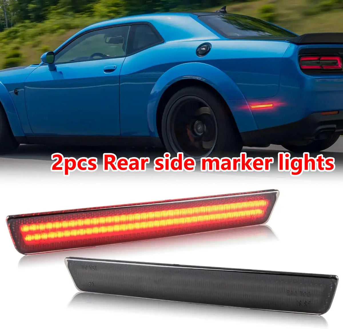 Car Front Amber Rear Red Bumper LED Side Marker Light Lamps For Dodge Challenger 2015 2016 2017 2018 2019 2020 2021 2022 2023