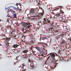 Mixed Shape Glass Rhinestones Pink Flatback Sew-On Claw Settings Craft Gems, 50pcs