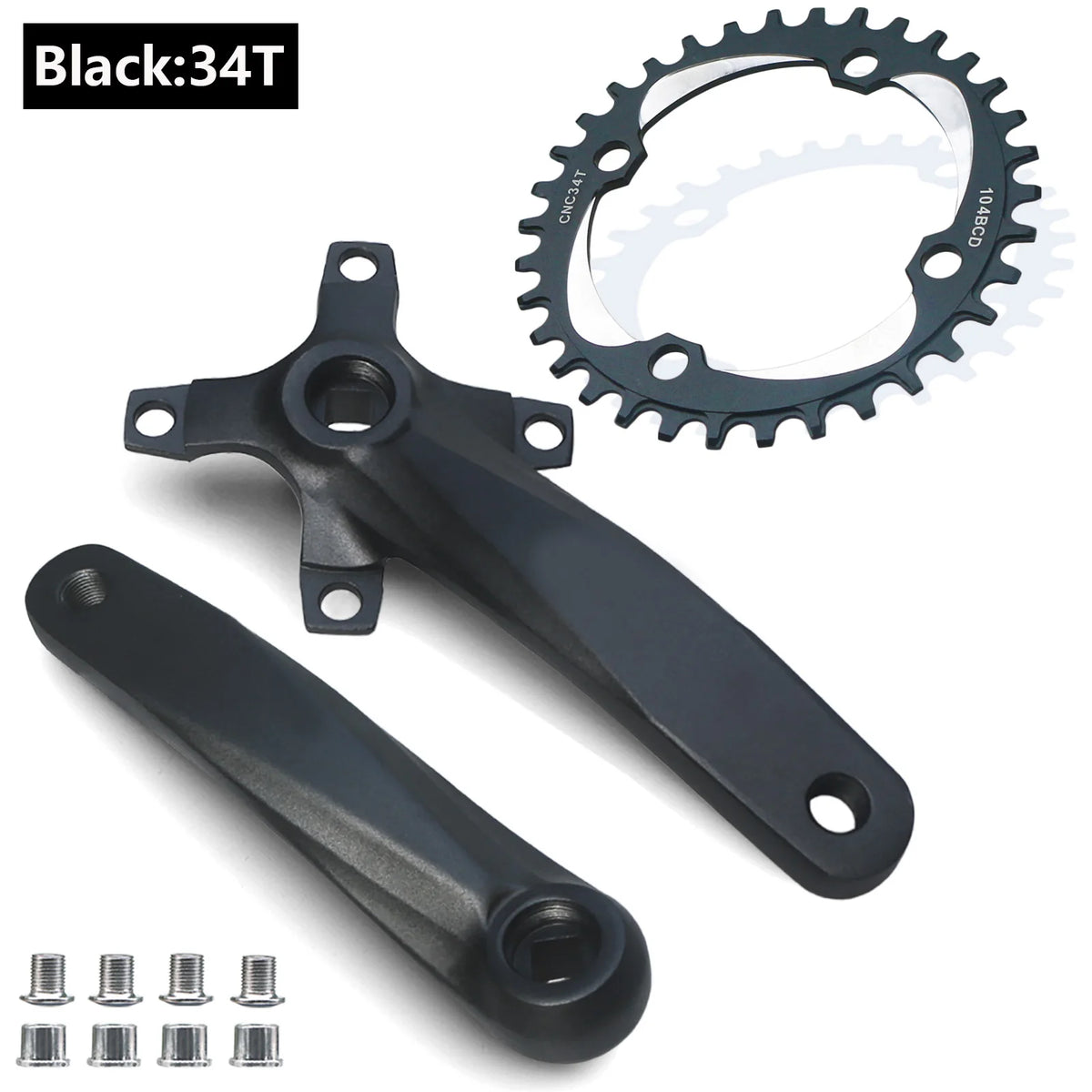Bicycle crankset square taper single chainring 30T-42T black 152/165/170mm