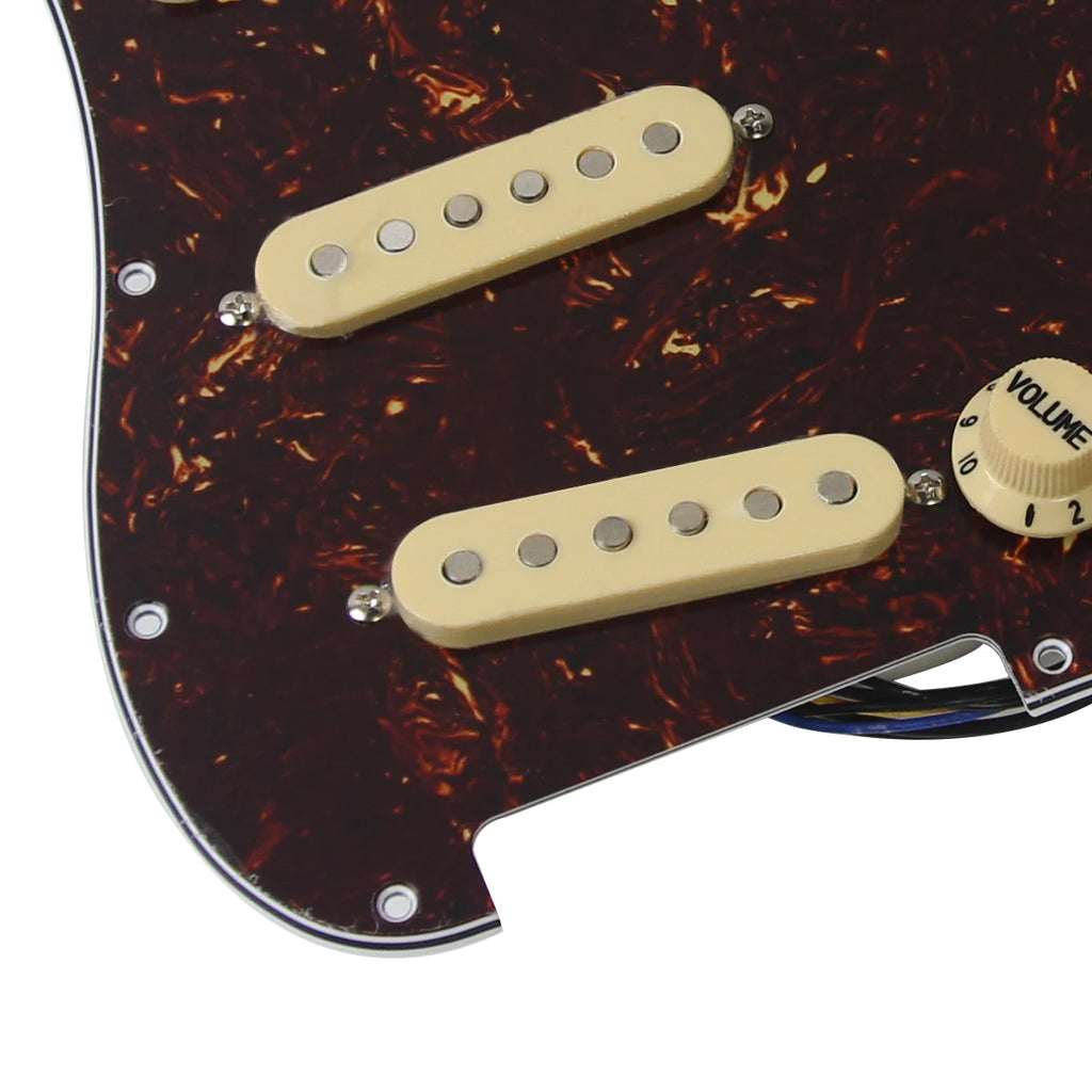 FLEOR Brown Tortoise Prewired Pickguard Alnico 5 Single-coil Pickup Set for 11 Holes SSS ST Guitar Parts