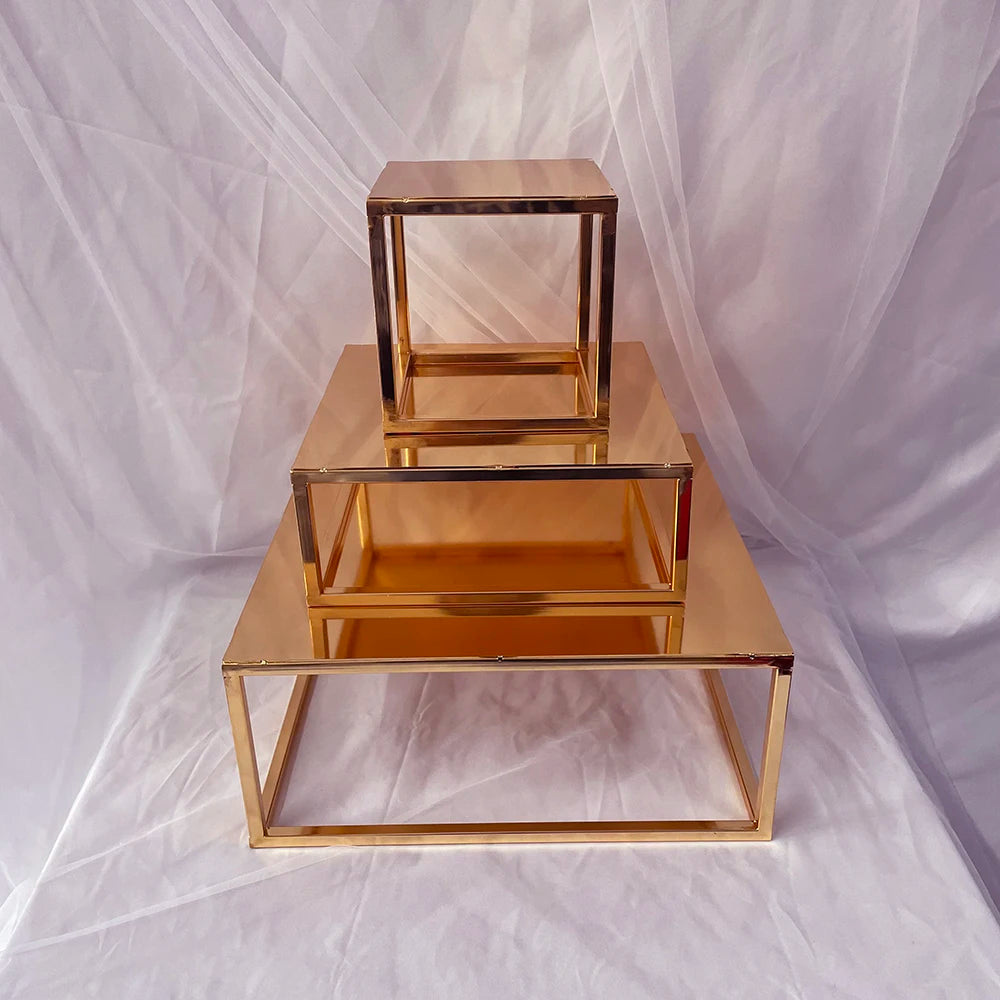 Gold Metal Cake Stand Set Round or Square Dessert Display Pedestal, 2pcs/3pcs or Single