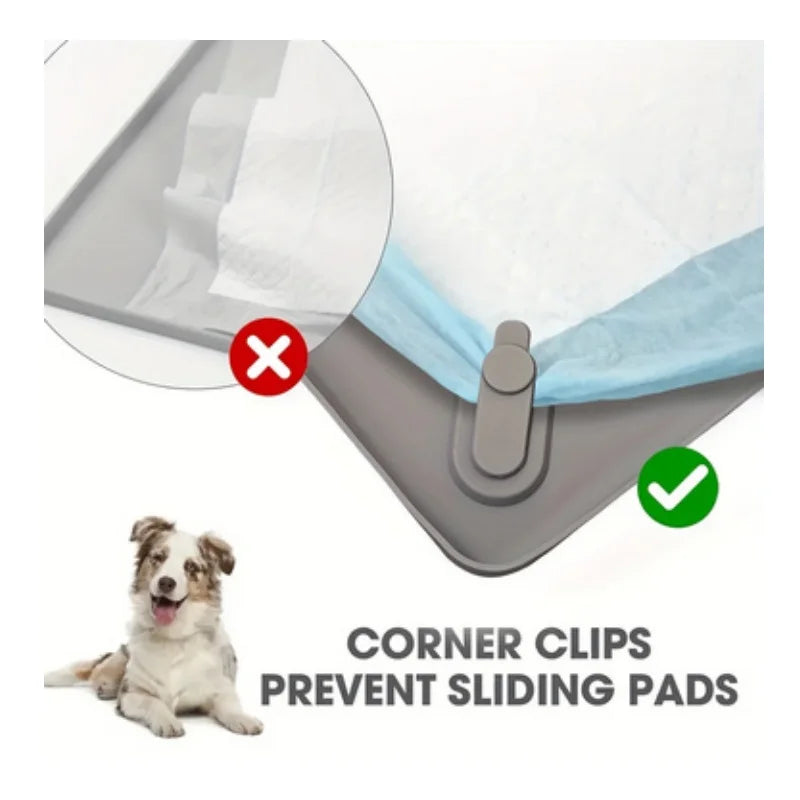 Dog pee pad holder tray with raised edges, non-slip silicone, foldable, gray (S/M/L)
