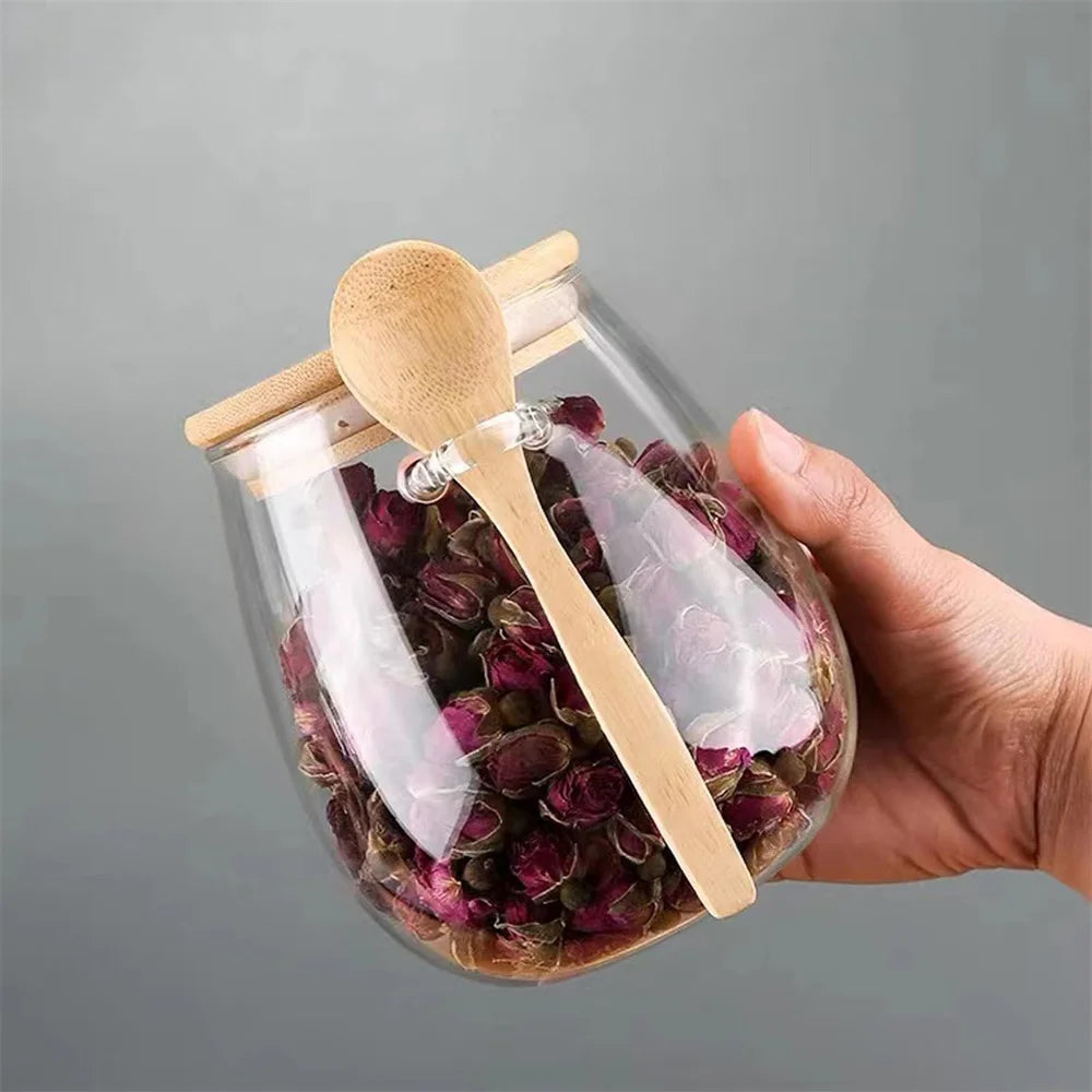 Airtight Glass Storage Jar with Bamboo Lid, 350ml/600ml/1000ml, 1pc or 3pcs