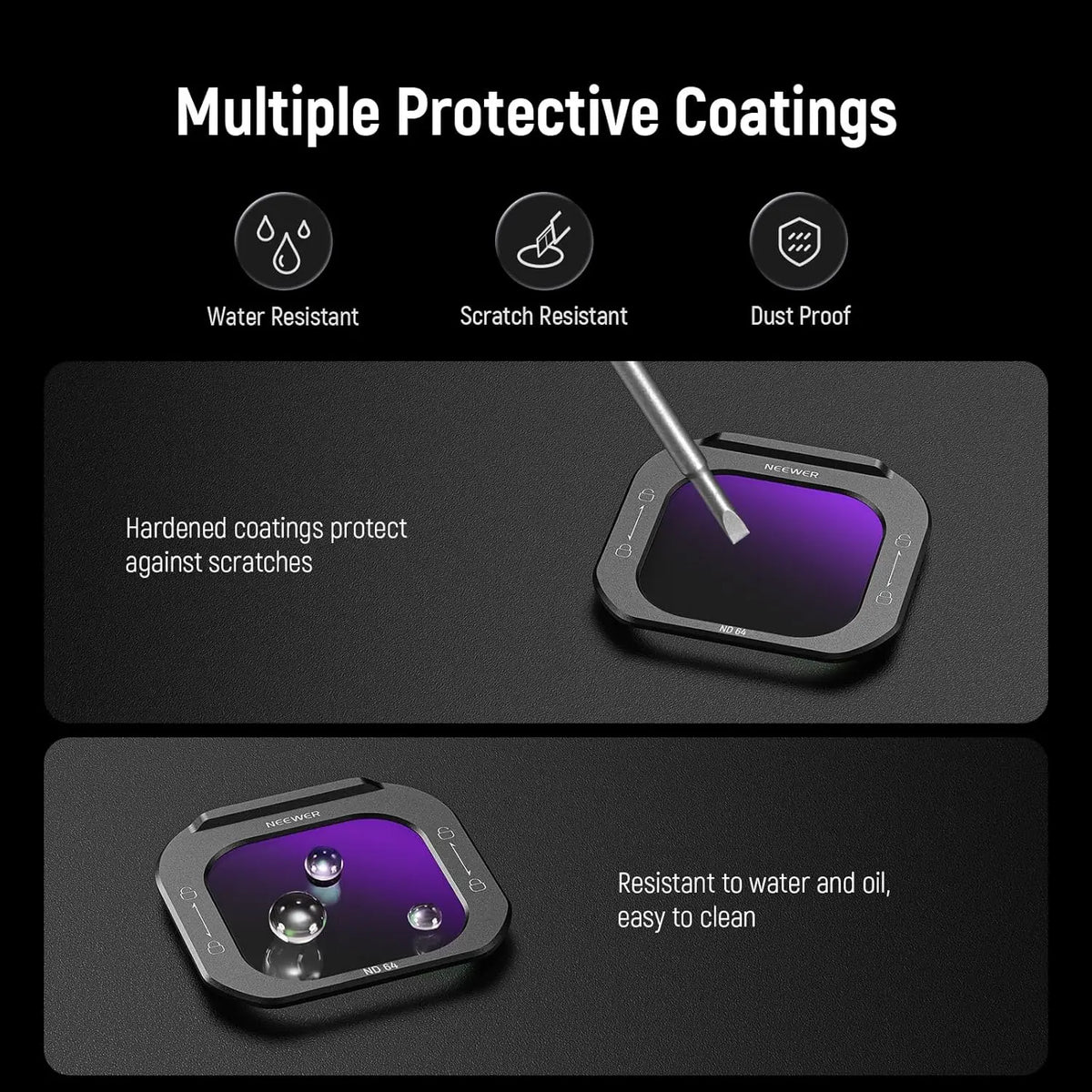 NEEWER 5pcs Phone Lens Filter Kit , Black Mist Diffusion 1/4/ND8/ND16/ND32/ND64 HD Optical Glass For iPhone 16 Pro/Pro Max cage