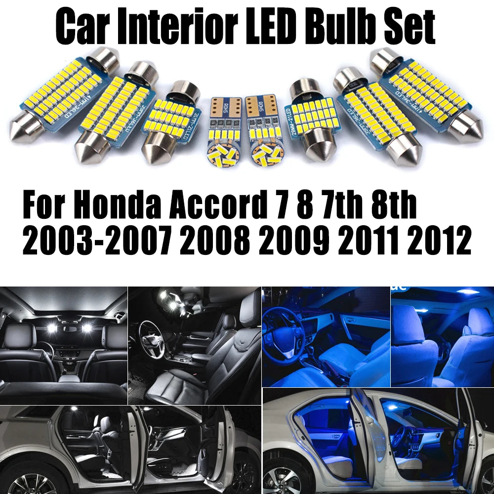 15Pcs For Honda Accord 7 8 7th 8th 2003-2007 2008 2009 2011 2012 Indoor Reading Dome Bulbs LED Interior Vanity mirror Light Kit