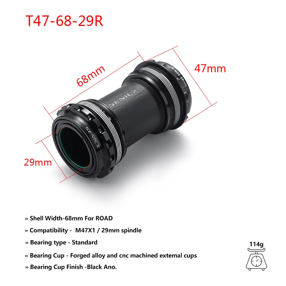 T47 Threaded Bottom Bracket for Road Bikes Ceramic/Steel Bearings Smooth Pedaling 68/77/85.5mm Axle Compatibility 24mm & DUB