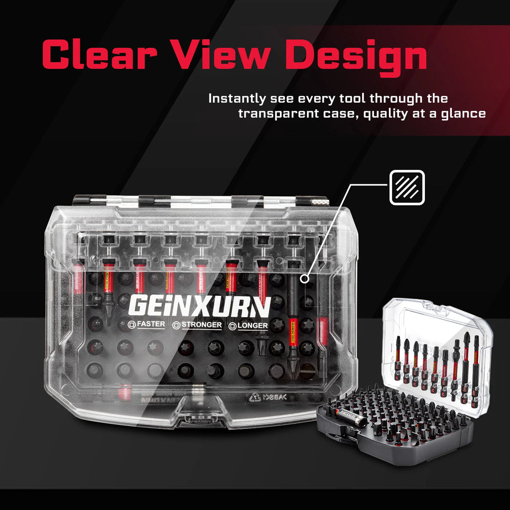Geinxurn 83PCS Impact Magnetic Driver Bit Set, S2 Steel Bits (PH/Slotted/Torx/Hex/SQ), Socket Adapter & Black Storage Case