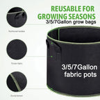 3/5/7 Gallon Grow Bags for Vegetable/Flower/Plant Fabric Pots with Handles Reinforced Aeration Planting Bags for Vegetables
