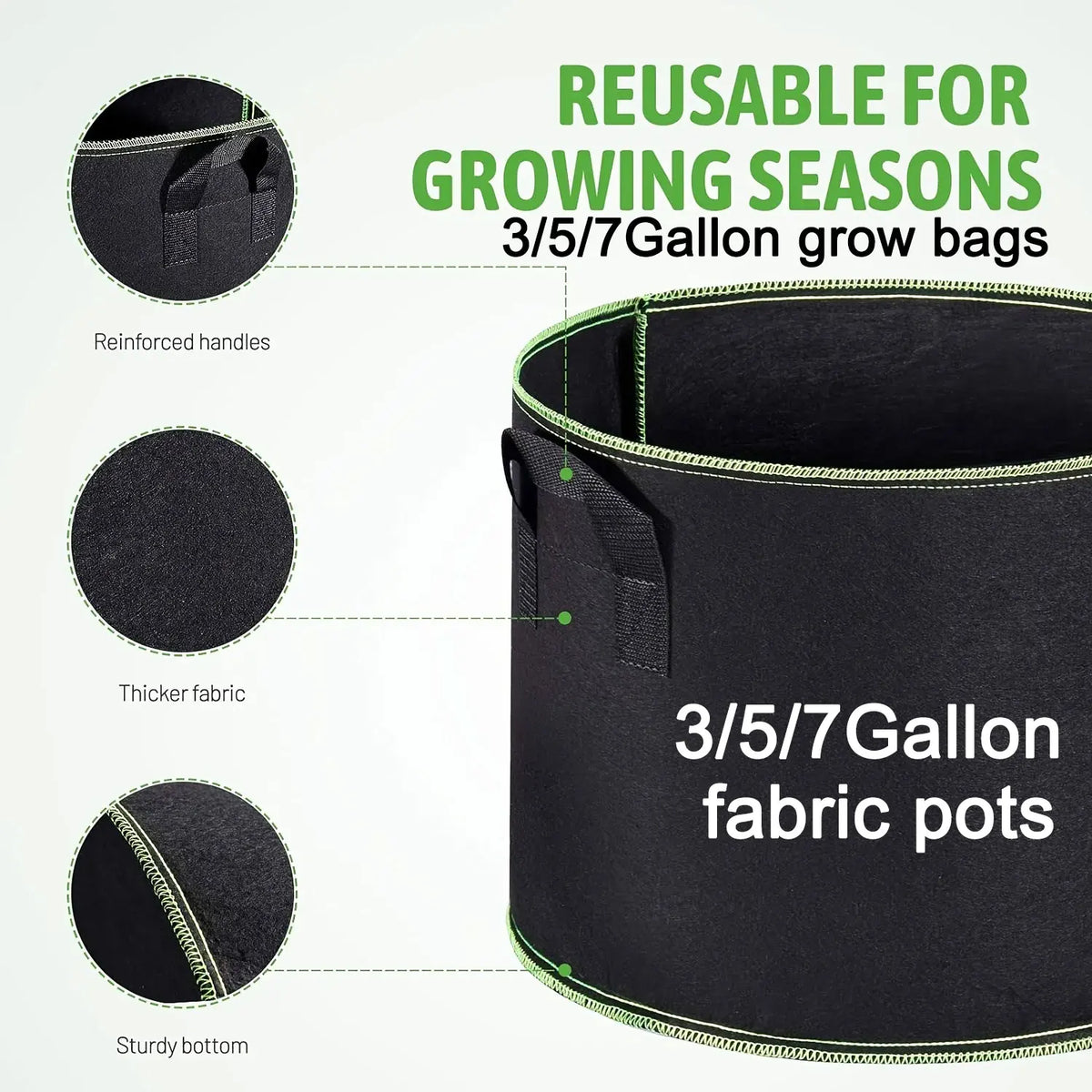 3/5/7 Gallon Grow Bags for Vegetable/Flower/Plant Fabric Pots with Handles Reinforced Aeration Planting Bags for Vegetables
