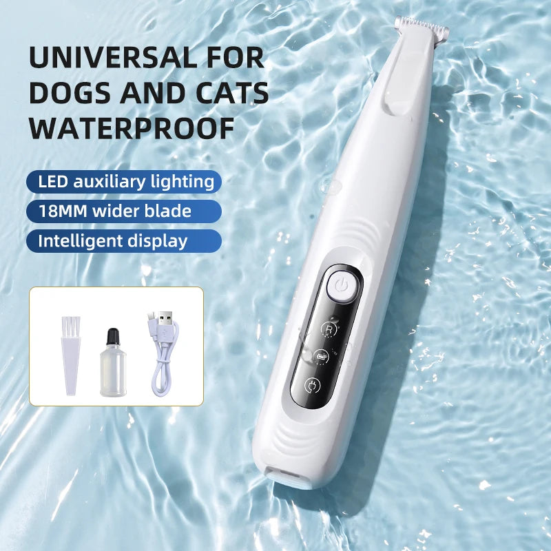 Pet dog & cat paw hair trimmer with LED light, waterproof low-noise grooming clipper