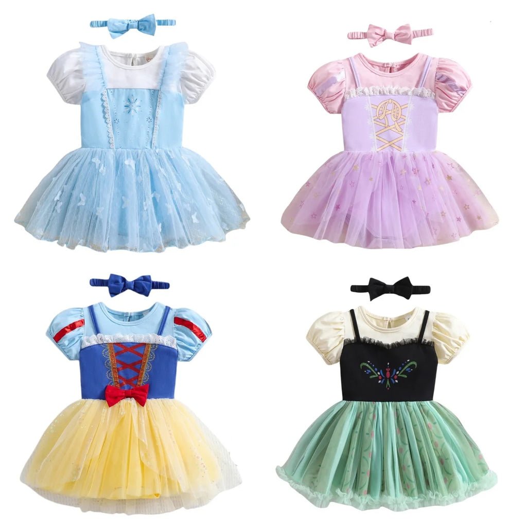Infant Baby Girl Jumpsuit Dress Little Girl Princess Romper Dress With Headbands Kids Clothes Size 70-80-90-100