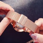2023 New Women Bracelet Watch 1 Set Japan Quartz Movement Simple Rose Gold Stainless Steel Mesh Student Watches Relogio Feminino
