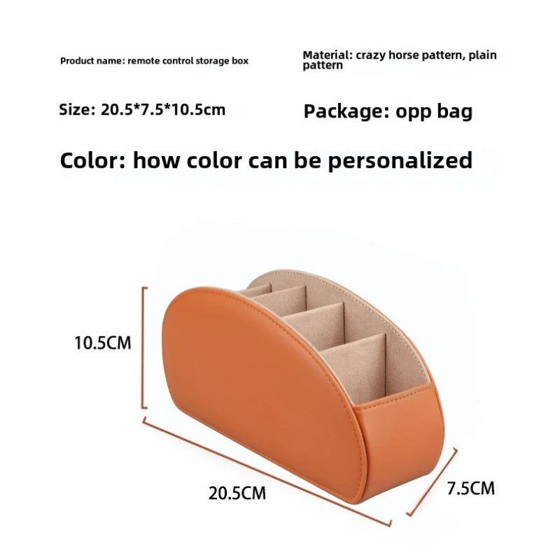 5-slot PU leather desk organizer storage box for remote control, phone, cosmetics brushes