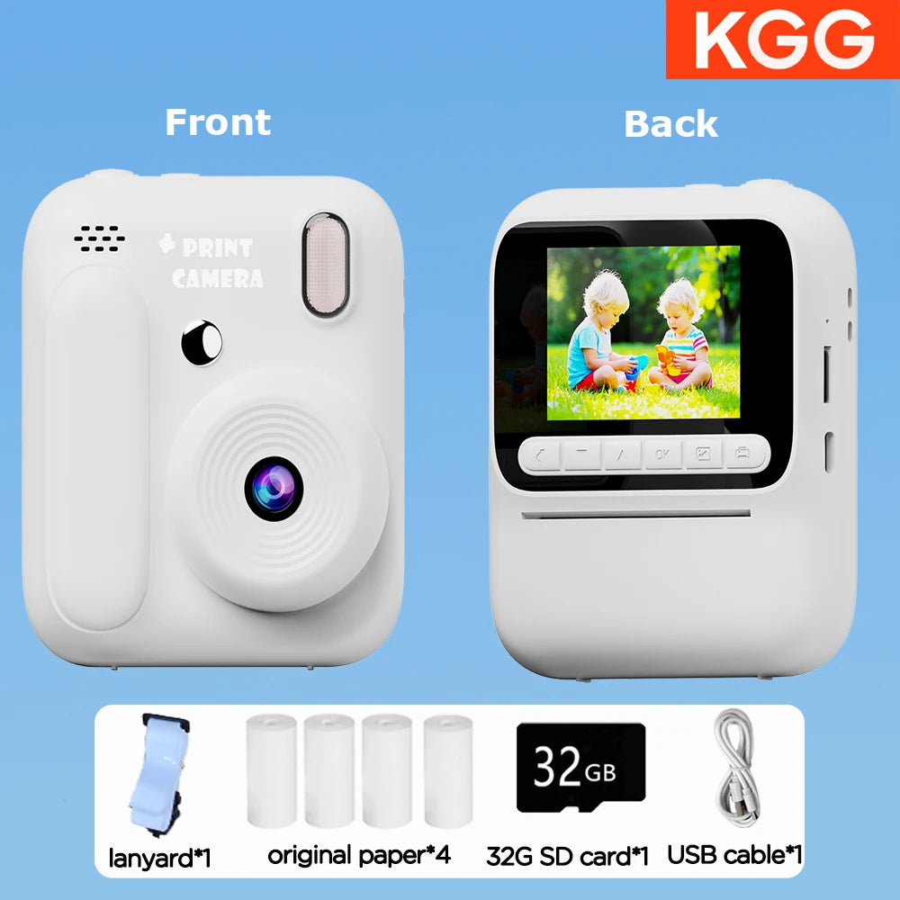 Color Printing Camera  Kids Instant Camera 32GB 1080P Thermal Print Digital Camera Print Photo Video Games Music Children Gift