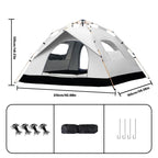 Pop-up camping tent silver small 3-4 person 2-door, optional 2 windows, 60-second setup