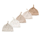 Kiddiezoom Newborn Baby Cotton Beanie Hats 5-Pack, Soft Infant Caps 0-6 Months