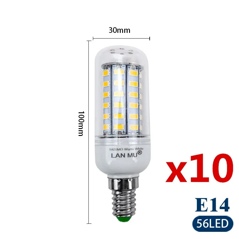 10pcs/lot E27 E14 LED Lamp 220V 230V Led Bulb SMD 5730 Led Light 24 36 48 56 69 72 LEDs Corn Bulbs Chandelier for House Lighting