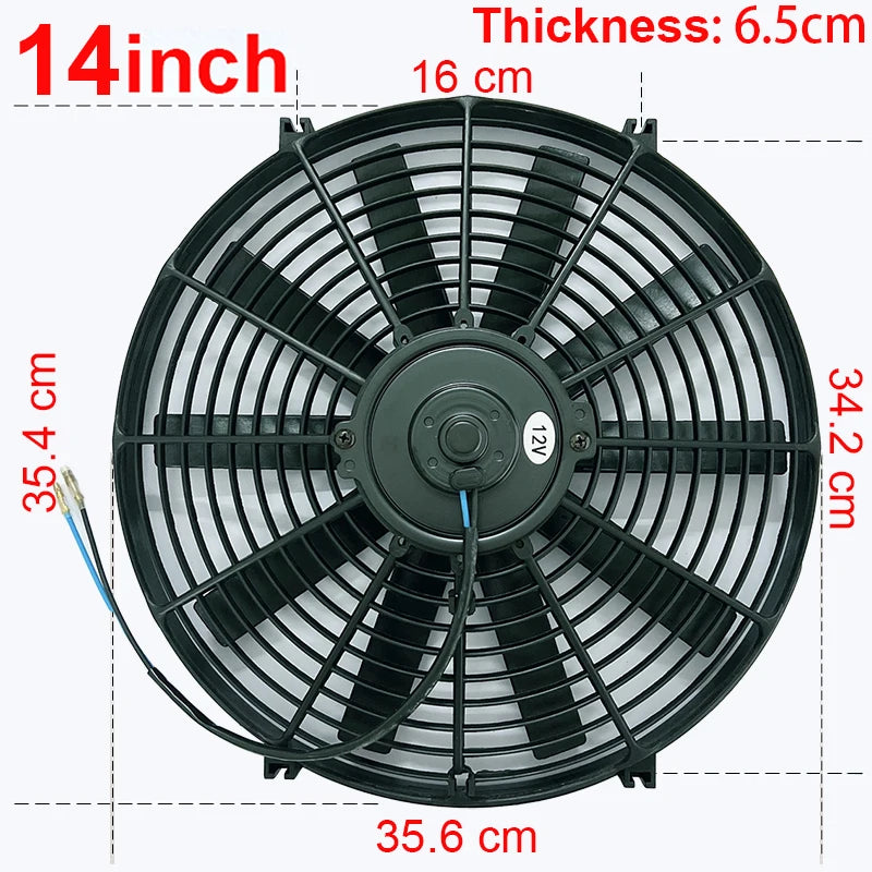 8 9 10 12 14 Inch Universal Slim Fan Push Pull Electric Radiator Fan Air-Sucking Type Cooling & Mounting Kit 12V 80W 2100RPM