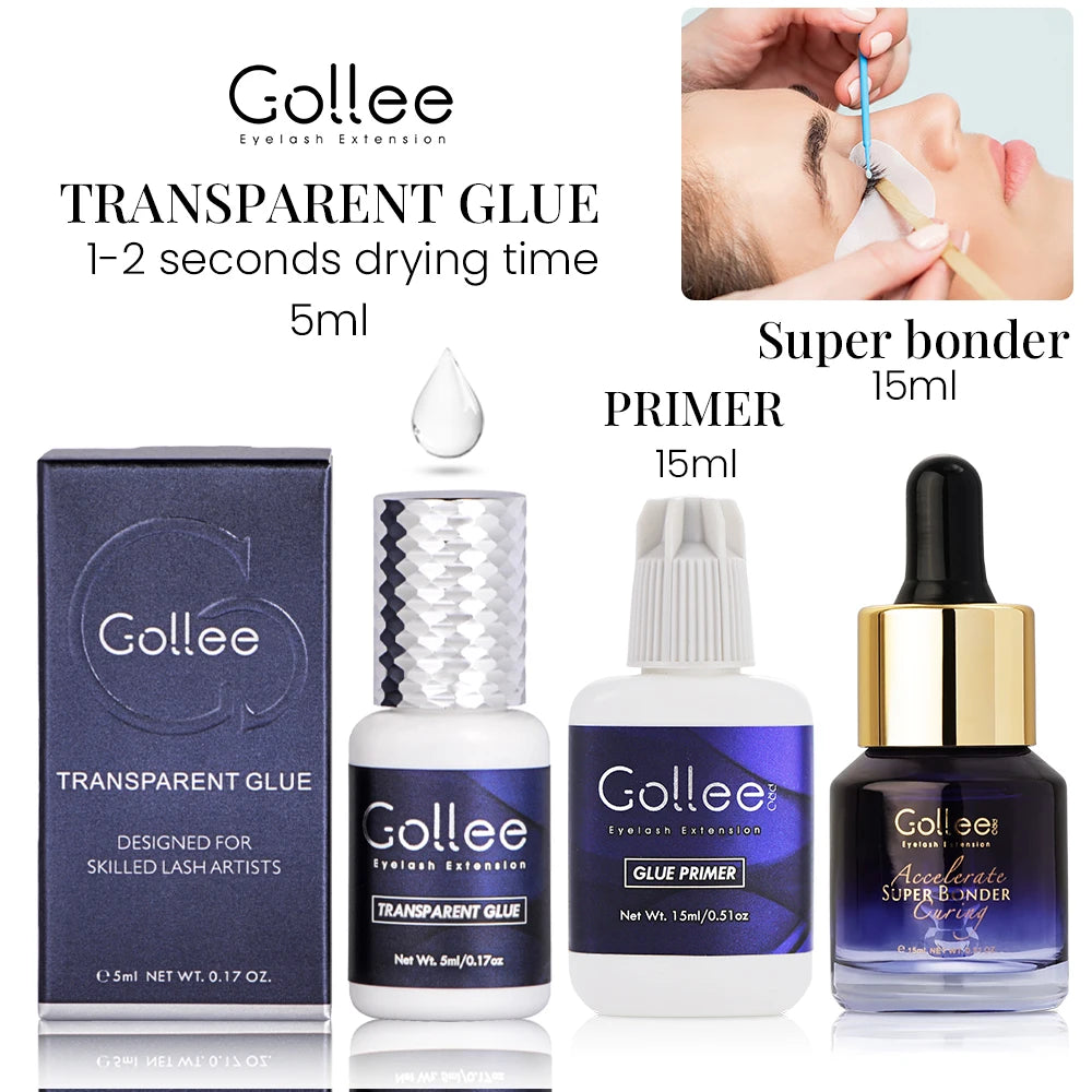 Gollee 0.5-1s Dry Eyelashes Extension Glue 15ml Eyelash Cleansing Primer Lasting Professional Lash Extension Primer Super Bonder