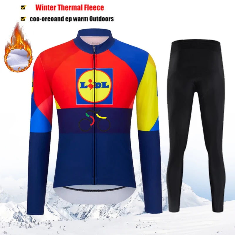 Warm Winter Thermal Fleece Cycling Jersey Sets Men Outdoor Riding MTB Ropa Ciclismo Bib Pants Set Pro Team Cycling Clothing 2025