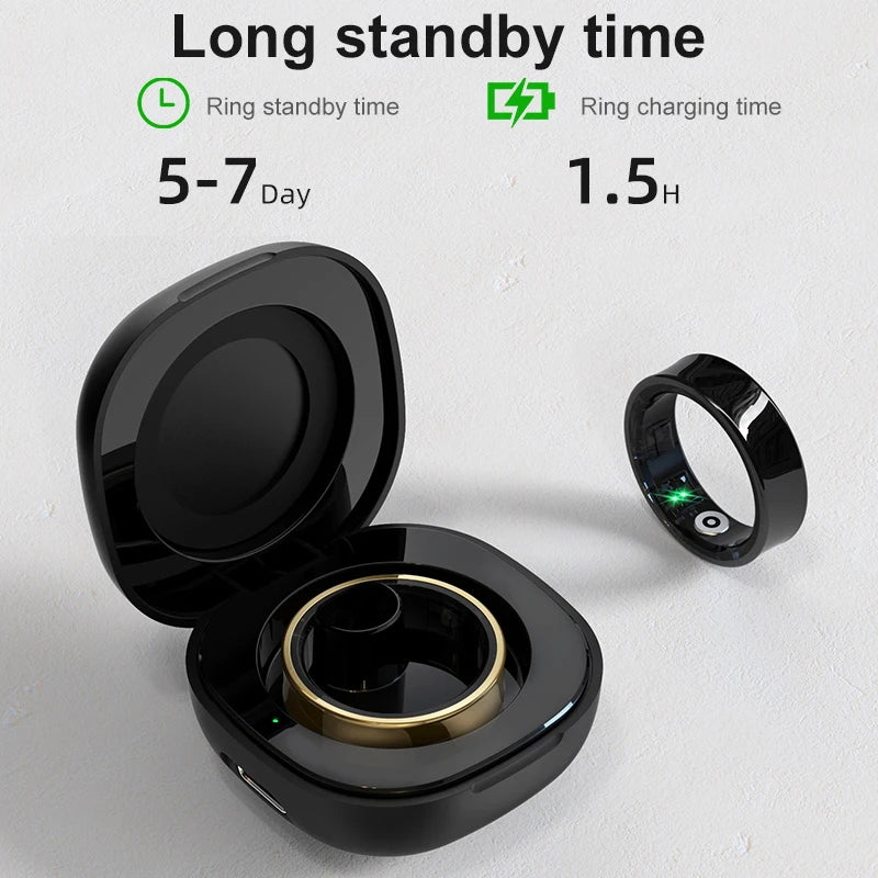 R09 Smart Ring with Charging Case, Heart Rate SpO2 Temp Monitor, 5ATM, Android iOS