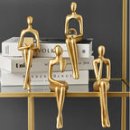 Gold Thinker Statue Bookshelf Sculpture Figurine, Holding Book Style, Modern Desk Decor