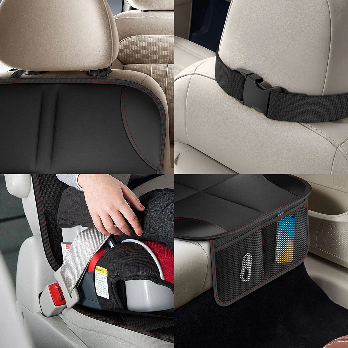 Car Seat Protector Cover for Child Baby Pet Universal Fit Non-Slip Waterproof Anti-Scratch Stain Resistant with Storage Pockets